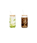 Zestaw 2 szklanek Ice Latte Natural, bambusowa pokrywka, szklana słomka