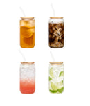 Zestaw 4 szklanek Ice Latte Natural, bambusowa pokrywka, szklana słomka